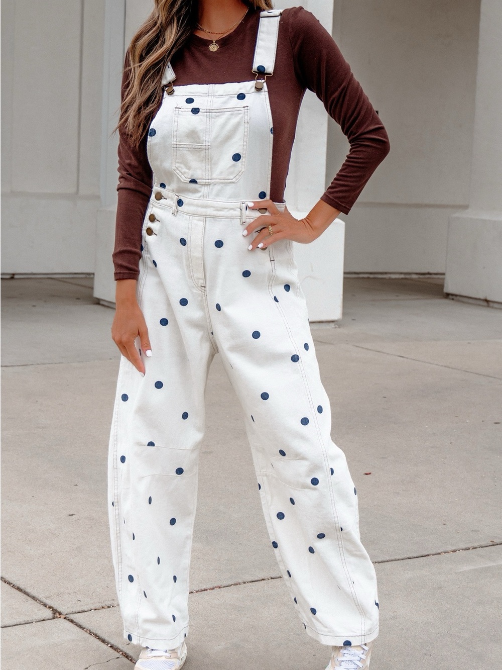 White Polka Dot Women's Denim Overalls
